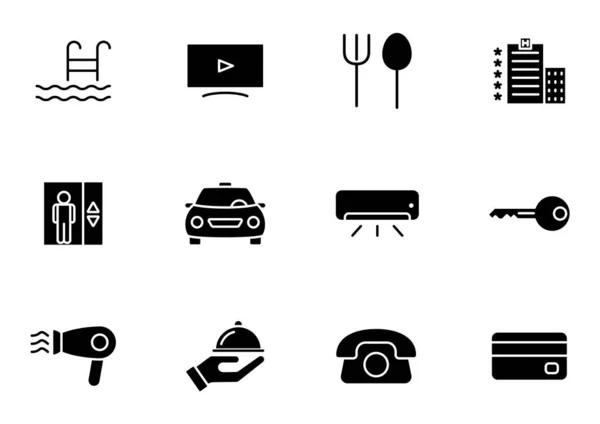 Hotel Silhouette Vector Icons Isolated White Hotel Icon Set Web — 스톡 벡터