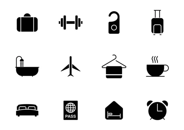 Hotel Silhouette Vector Icons Isolated White Hotel Icon Set Web — Stock Vector