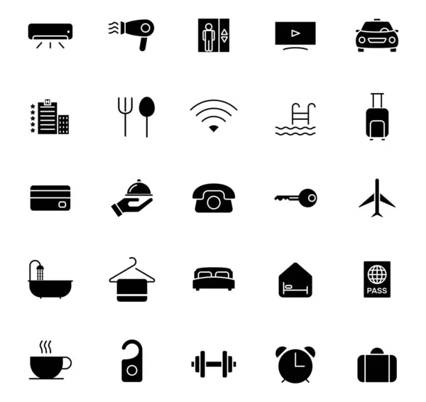 Hotel Silhouette Vector Icons Isolated White Hotel Icon Set Web — Archivo Imágenes Vectoriales