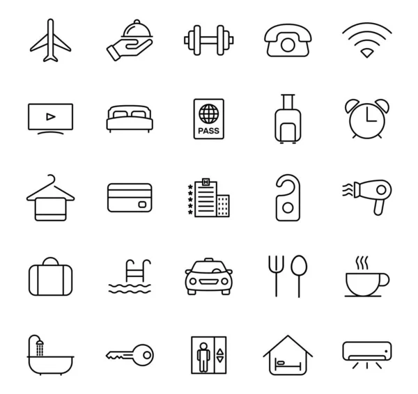 Hotel Outline Vector Icons Isolated White Hotel Icon Set Web — Vettoriale Stock