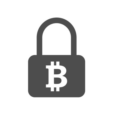 Bitcoin şifreleme siluet vektör simgesi beyaza izole edildi. Web, mobil uygulamalar, ui tasarımı ve yazdırma için bitcoin şifreleme simgesi