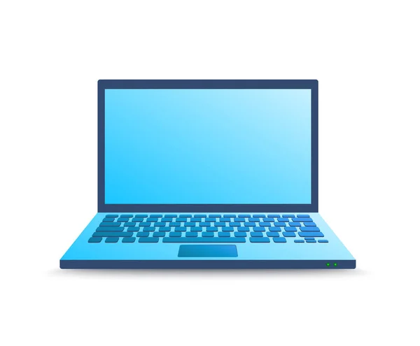 现实的笔记本电脑 蓝色渐变色 屏幕上有阴影和复制空间 带有屏幕上文本或图像位置的笔记本电脑的彩色矢量插图 — 图库矢量图片