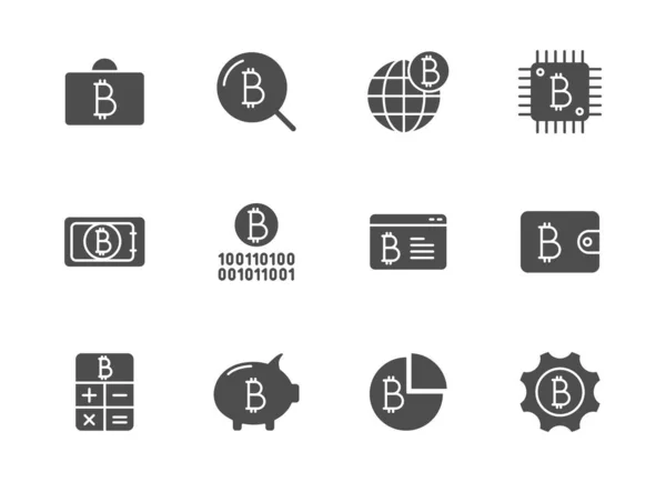 Bitcoin Iconos Vectoriales Silueta Gris Aislado Blanco Bitcoin Conjunto Iconos — Vector de stock
