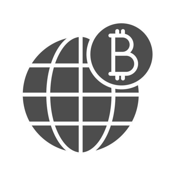 bitcoin world economy silhouette vector icon isolated on white. bitcoin cryptocurrency icon for web, mobile apps, ui design and print