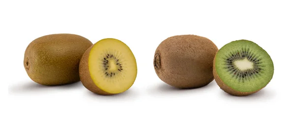 Kiwis Jaunes Verts Isolés Sur Fond Blanc Fruits Bio Frais — Photo