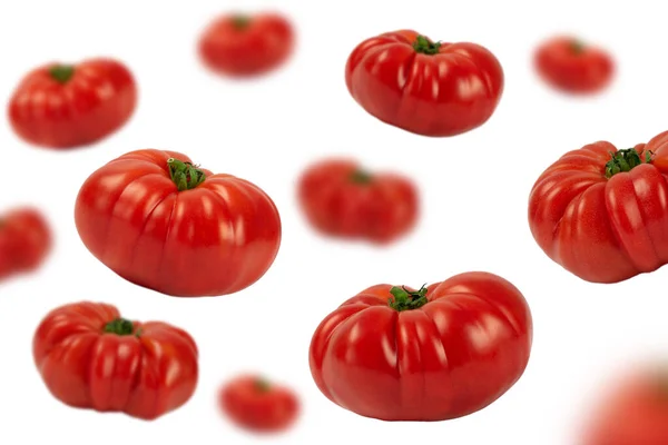 Tomatoes Falling Isolated White Background Fresh Bio Vegetables — Stock Photo, Image