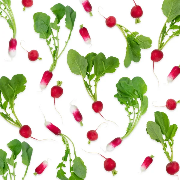 Fresh Radish Leaves Creative Pattern White Background Healthy Eating Dieting — Stock Photo, Image