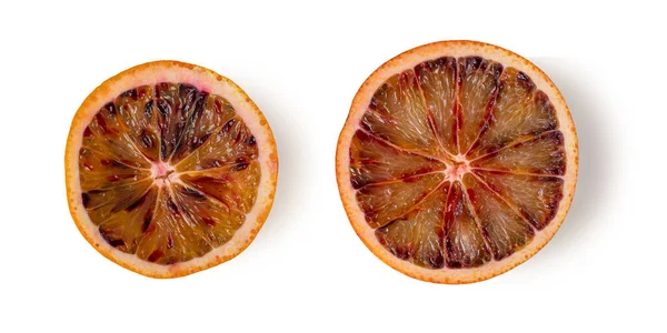Tranche Orange Rouge Sang Isolée Sur Fond Blanc Bio Fruits — Photo