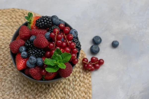 Ripe Sweet Different Berries Bowl Close Top View High Resolution — Stock Photo, Image