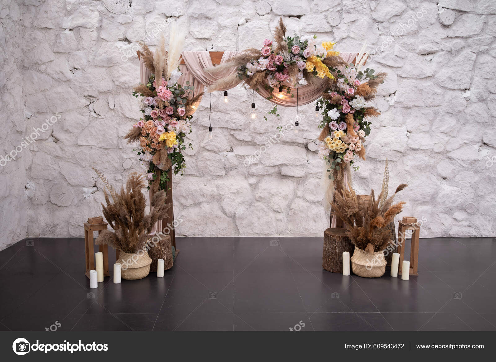 Hermoso Arco Boda Boho Chic Inusual Para Ceremonia — Foto de stock
