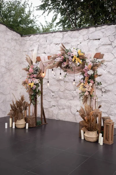 Hermoso Arco Boda Boho Chic Inusual Para Ceremonia — Foto de Stock