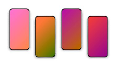 Gerçekçi cep telefonu renkli maketler. Bir dizi akıllı telefon şablonu. Boş ekran izole şablonlara sahip cep telefonu çerçeveleri.