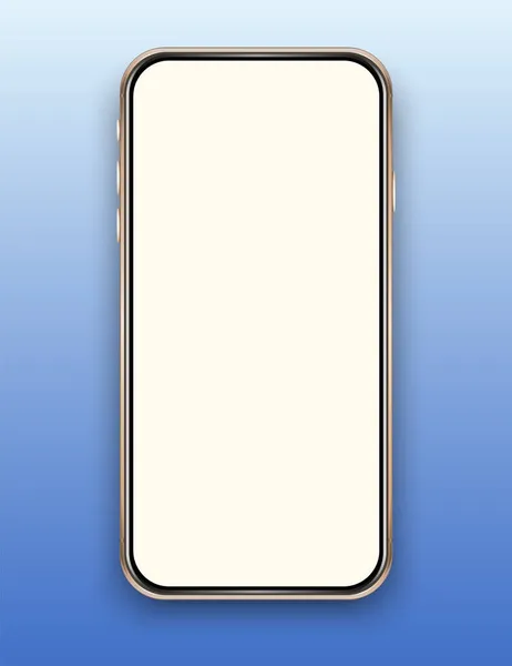 孤立的空手机模型 蓝色背景的金手机智能电话模板 现实的手机模型 是的蓝色背景的手机相框 — 图库照片