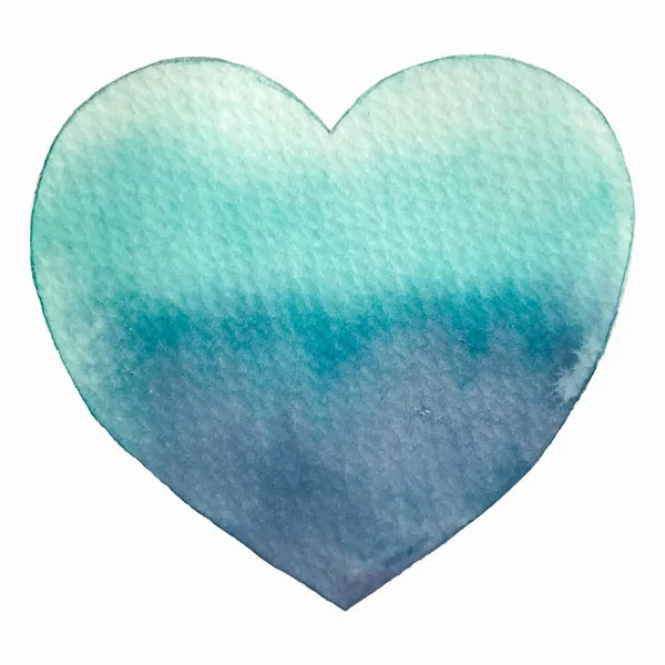水彩ブルーのハートイラスト ベクトルエメラルドハート バレンタインデーの心 ターコイズハート — ストック写真