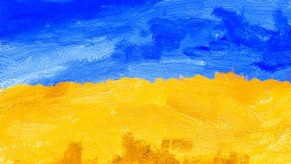 Ukraine yellow blue flag artwork. abstract background. clouds. Oil painting —  Fotos de Stock
