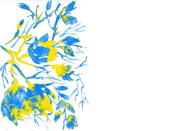 Ukraine yellow blue Watercolor spring flowers tree — Foto Stock