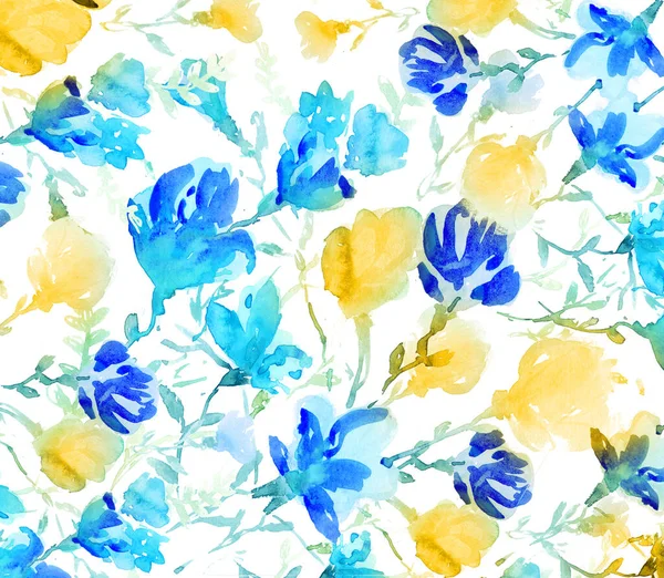 Ukraine yellow blue Pattern. watercolor illustration. colorful flowers — Zdjęcie stockowe