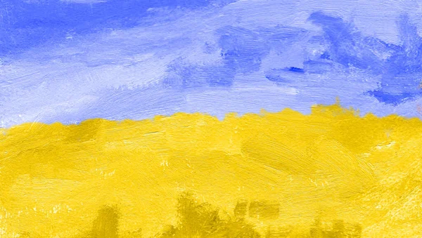 Έργο Τέχνης Της Ουκρανικής Σημαίας Ελαιοδομή Της Ζωγραφικής Σύννεφα Έργα Εικόνα Αρχείου