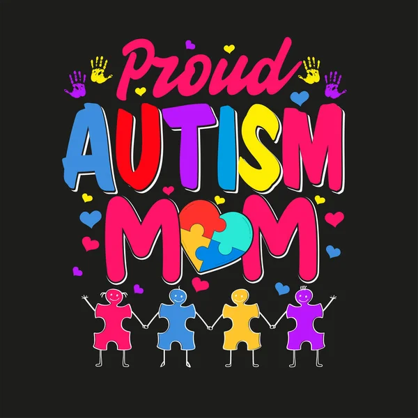 Orgulloso Autismo Mamá Camiseta Diseño — Vector de stock