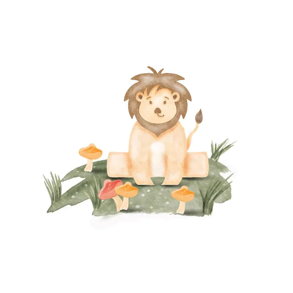 Illustration Aquarelle Lion Mignon Pour Pépinière Baby Shower — Image vectorielle