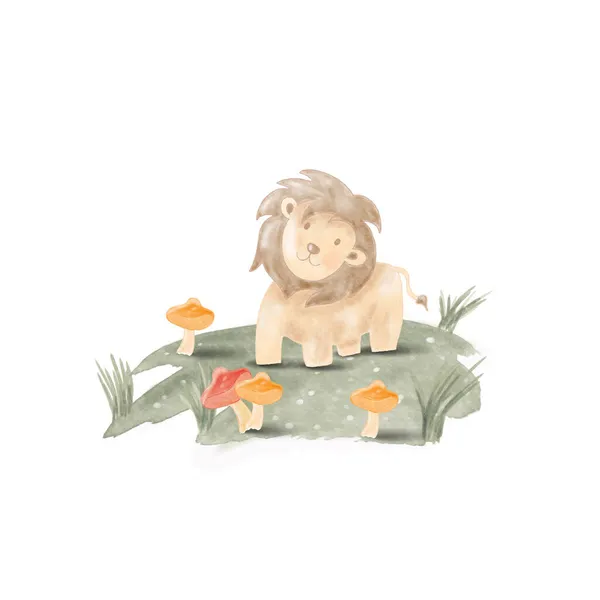 Illustration Aquarelle Lion Mignon Pour Crèche Baby Shower — Image vectorielle