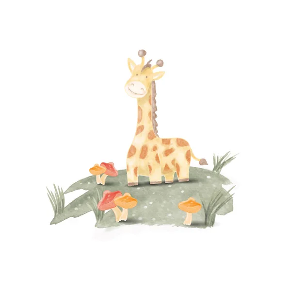 水彩画可爱长颈鹿幼儿园和婴儿淋浴间 — 图库矢量图片