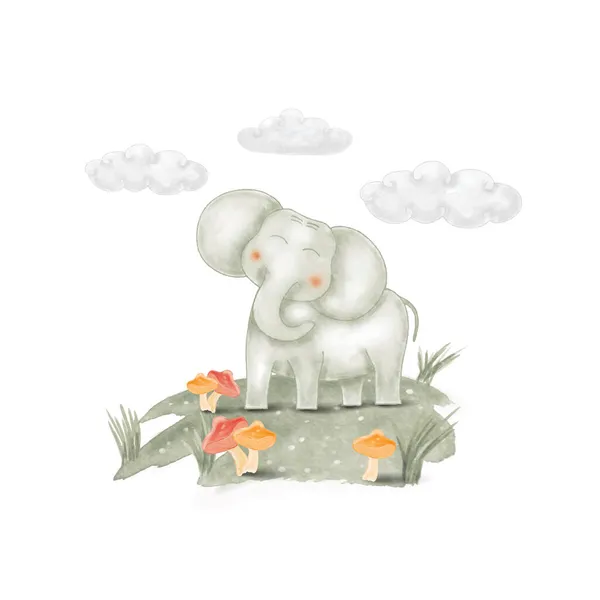水彩画可爱的大象宝宝和婴儿淋浴 — 图库矢量图片