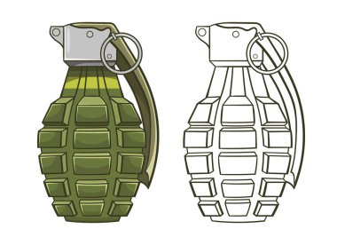 Beyaz arkaplanda izole edilmiş el bombası vektör tasarımı çizimi