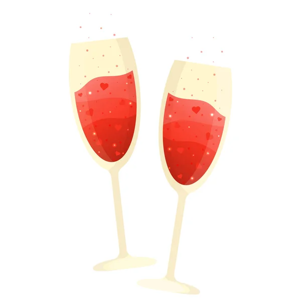 Champagne Glasses Two Beautiful Glasses Holiday Love Vector Illustration — Vettoriale Stock