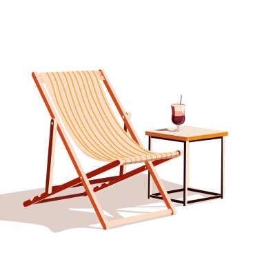 Beach lounge chair. Restaurant or cafe wooden chair for beach holiday. Isolated vector illustration on white background