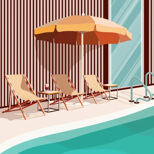 Hotel Swimming Pool Retro Postcard Image Hotel Place Rest Vector — Vetor de Stock