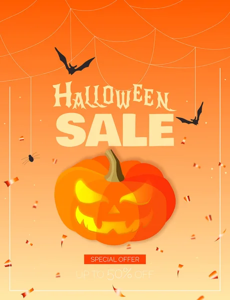 Halloween Sale Promotion Poster Mit Kürbis Und Dekor Vektor Illustration — Stockvektor