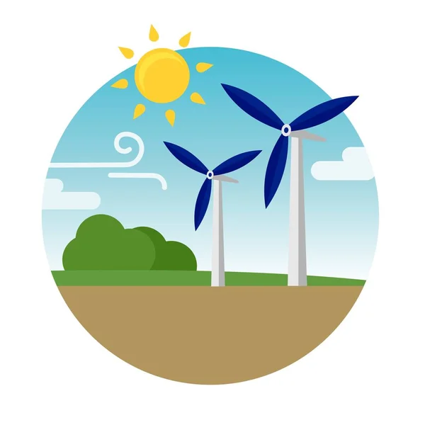 Yenilenebilir Güneş Rüzgar Kaynaklarından Temiz Alternatif Enerji Rüzgar Türbinleri Vektör — Stok Vektör