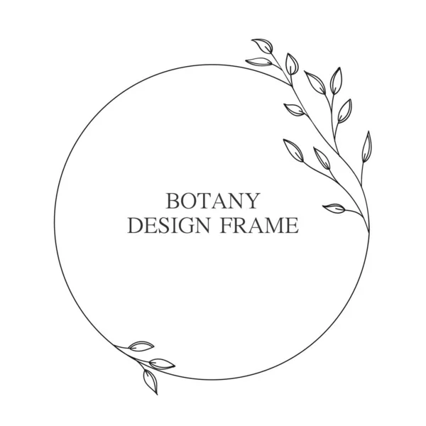 Geometric flower wreath with leaves and branches. Botany round frame isolated on white background. For wedding invitations, postcards, posters, labels of cosmetics and perfumes. — Stock Vector