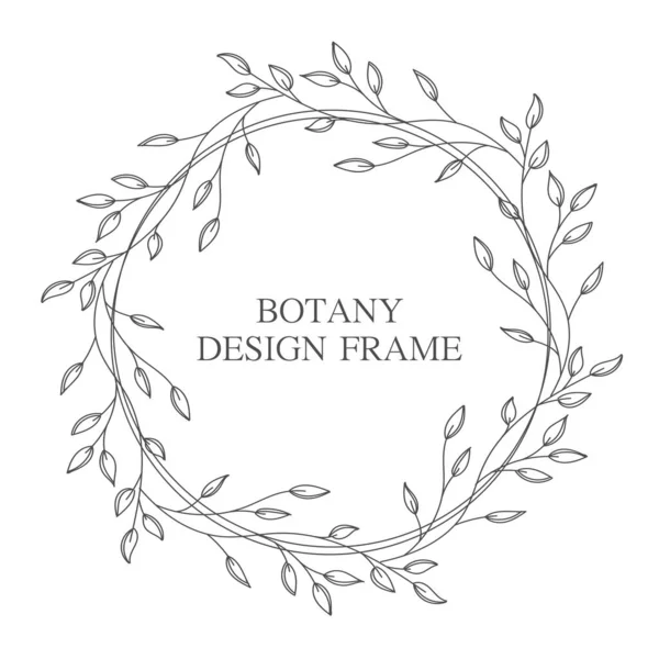 Geometric flower wreath with leaves and branches. Botany round frame isolated on white background. For wedding invitations, postcards, posters, labels of cosmetics and perfumes. — Stock Vector