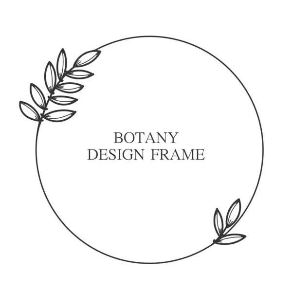 Geometric flower wreath with leaves and branches. Botany round frame isolated on white background. For wedding invitations, postcards, posters, labels of cosmetics and perfumes. — Stock Vector