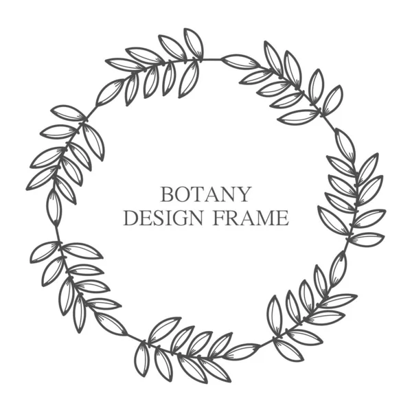 Geometric flower wreath with leaves and branches. Botany round frame isolated on white background. For wedding invitations, postcards, posters, labels of cosmetics and perfumes. — Stock Vector