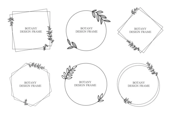 Geometrischer Blumenkranz Mit Blättern Und Zweigen Botanik Rundrahmen Isoliert Auf — Stockvektor