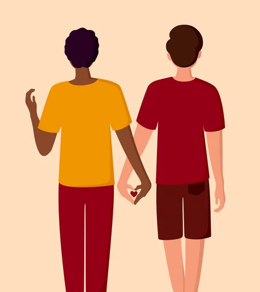 Een Interraciaal Homoseksueel Stel Mannen Die Elkaars Hand Vasthouden Lgbt — Stockvector