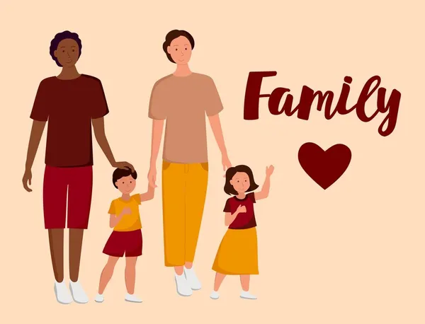 Uma Família Gays Com Uma Filha Filho Família Lgbt Ilustração — Vetor de Stock