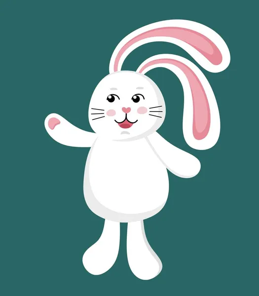 Funny cute white rabbit. Illustration of a character. Vector illustration in a flat style. — Stock Vector