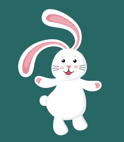 Funny cute white rabbit. Illustration of a character. Vector illustration in a flat style. — Stock Vector