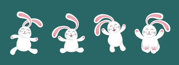 Lustiges süßes weißes Kaninchen. Eine Reihe von Illustrationsfiguren. Vektor-Illustration im flachen Stil. — Stockvektor