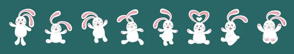 Funny cute white rabbit. A set of illustration characters. Vector illustration in a flat style. — Stock Vector