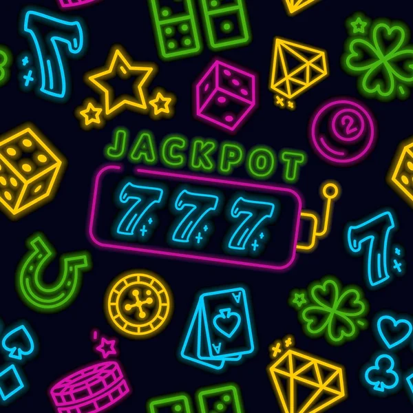 Casino Pattern Inscription Jackpot Sign Neon Style Templates Vector Illustration — Stock Vector
