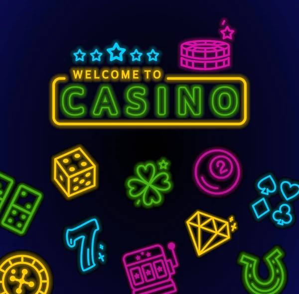 Een Neon Casino Spandoek Inscriptie Een Casino Teken Neon Stijl — Stockvector