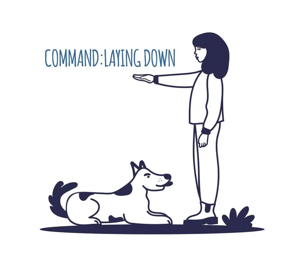 狗训练 宠物执行躺下的命令 培训进程 一个简单的图标 在白色背景上孤立的可编辑矢量说明 — 图库矢量图片