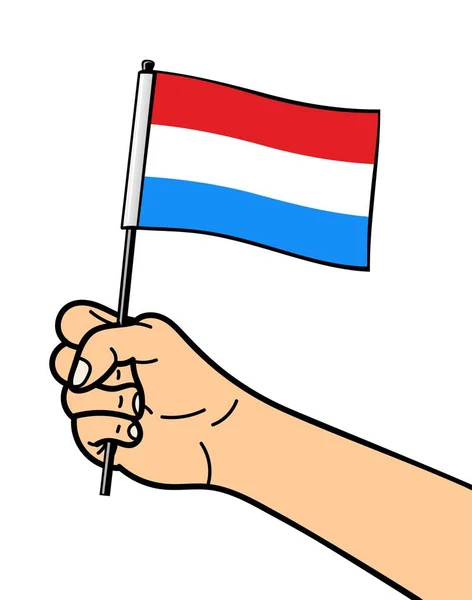 卢森堡国旗的国家象征 用白色背景隔开 国旗在手 用扁平的方式表示矢量图解 — 图库矢量图片