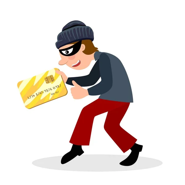 Fraude online. Ladrón cibernético roba dinero, datos de tarjetas de crédito. ilustración de dibujos animados vector plano. — Vector de stock
