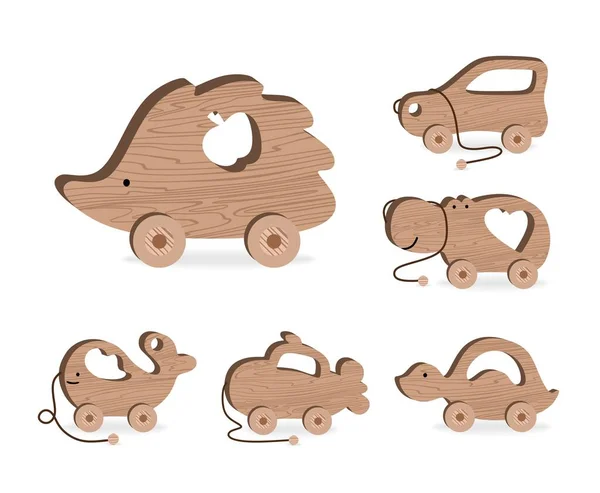 Детские игрушки для детских игр и развлекательных комплектов Деревянный ежа машина Hippo Кит подводная черепаха вектор иллюстрация — стоковый вектор